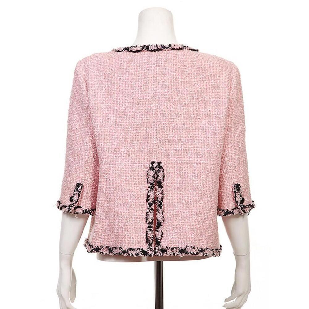 2007 CHANEL FR-34 Vintage 07P TWEED Pink Black Jacket Trim CC logo Buttons US-2 - Picture 5 of 15